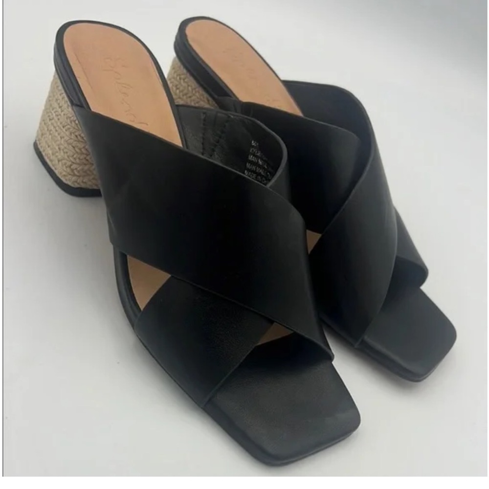 Splendid Kylie Jute Block Heel Slip-on Sandals Mule Black Women’s Size 6M